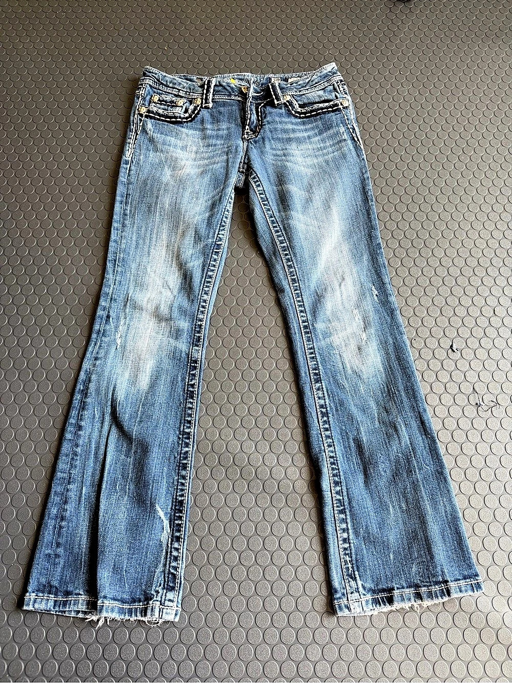 Miss Me Flare Jeans in Blue Waist 29 distressed pocket